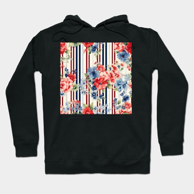 Red White and Blue Patriotic Shabby Floral Hoodie by VintageFlorals